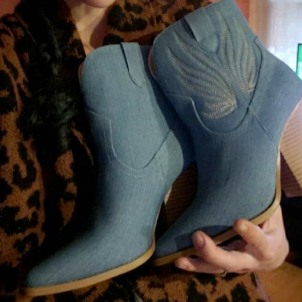 Qupid Lasso My Heart Cowboy Booties in Light Blue